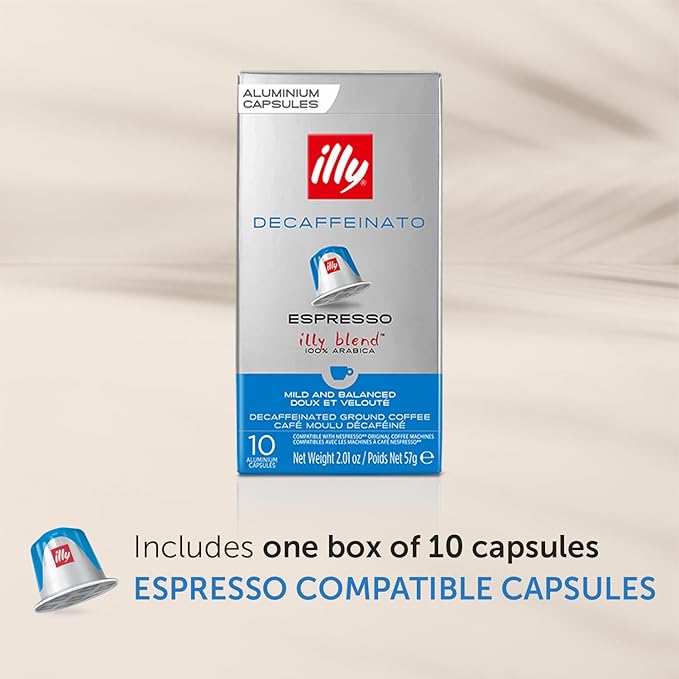 Illy Espresso Compatible Capsules - Single-Serve Coffee Capsules & Pods - Classico Decaf Roast - Notes Of Caramel, Toasted Bread & Chocolate Pods - For Nespresso Coffee Machines – 10 Count