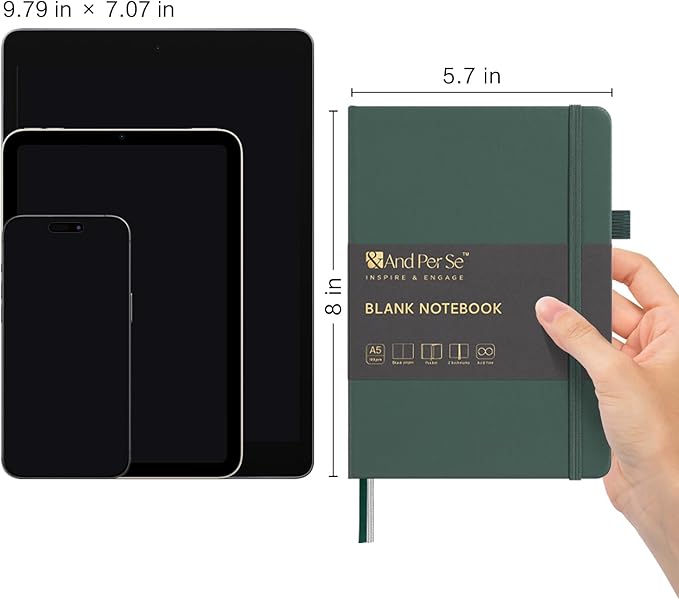 &And Per Se Blank Journal Notebook, 160 Pages, 5.7 x 8 inches College Ruled Thick Paper Notebook Journals for Writing, Hardcover Notebook(1 Pack, green)