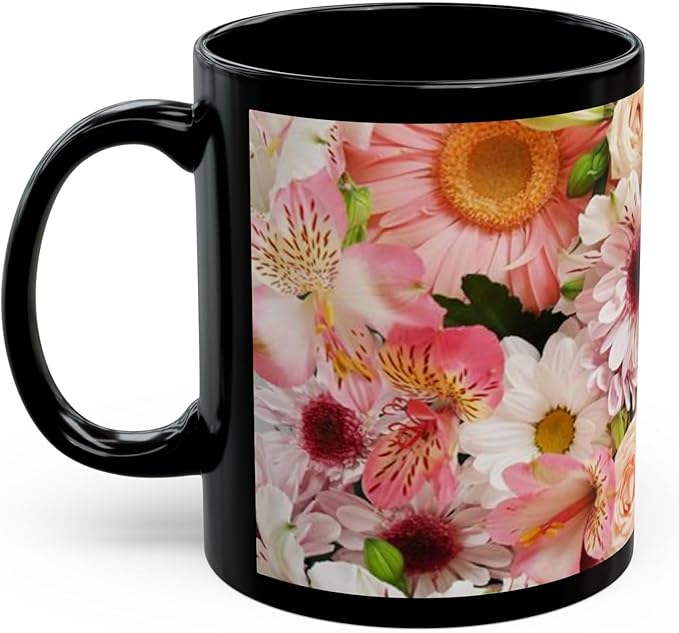 11 OZ Novelty Coffee Mugs - Christmas Gift (Black Floral Mug)