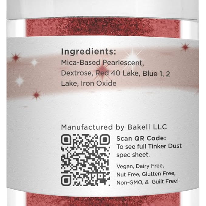 BAKELL Christmas Red Edible Glitter, 25 Grams | TINKER DUST Edible Glitter | KOSHER Certified | 100% Edible Glitter | Cakes, Cupcakes, Cake Pops, Drinks, Dessert Vegan Glitter & Dusts (25g, Christmas Red)