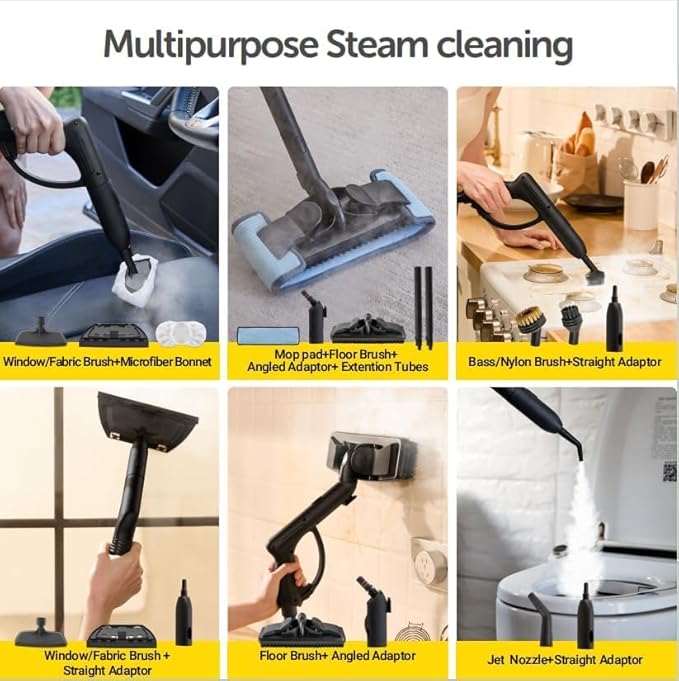 37-in-1 Steam Cleaner mop for Home & Car, 2L Water Tank, 4.3ft Hose, Deep Steam Cleaning for Floors, Tiles, Grout, Windows, Kitchen, Living Room – Multi-Surface Steamer