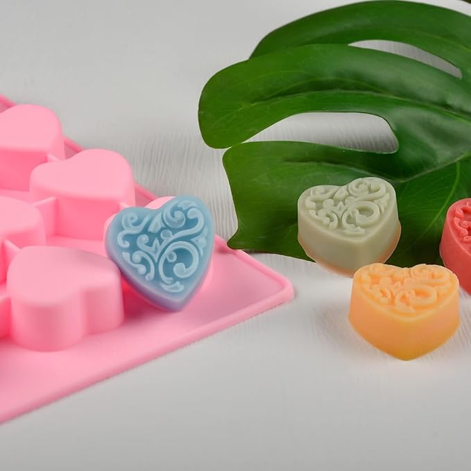 Silicone Heart-Shaped Chocolate Molds - Set of 3 Non-Stick Candy Heart Molds Silicone for Baking, Candy, Gummy, Food Grade - Pink