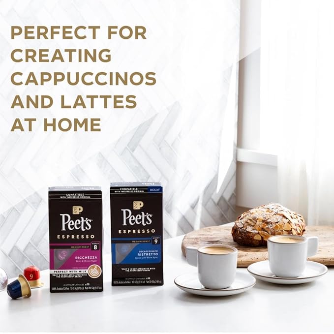 Peet's Coffee, Dark Roast Espresso Capsules, Compatible with Nespresso Original Machine - Ristretto Intensity 10, 100 Count (10 Boxes of 10 Espresso Capsules)