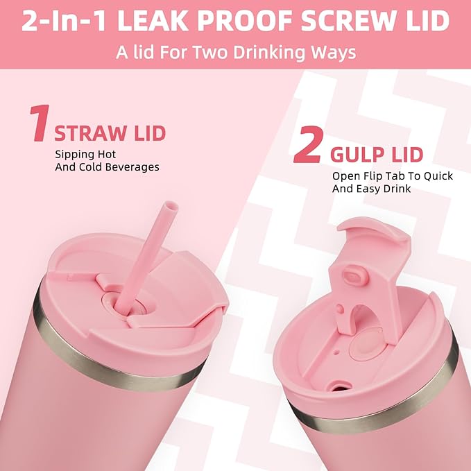BJPKPK 30oz Tumbler With lid And Straw Stainless Steel Travel Coffee Mug Insulated Tumblers Cups,Light Pink