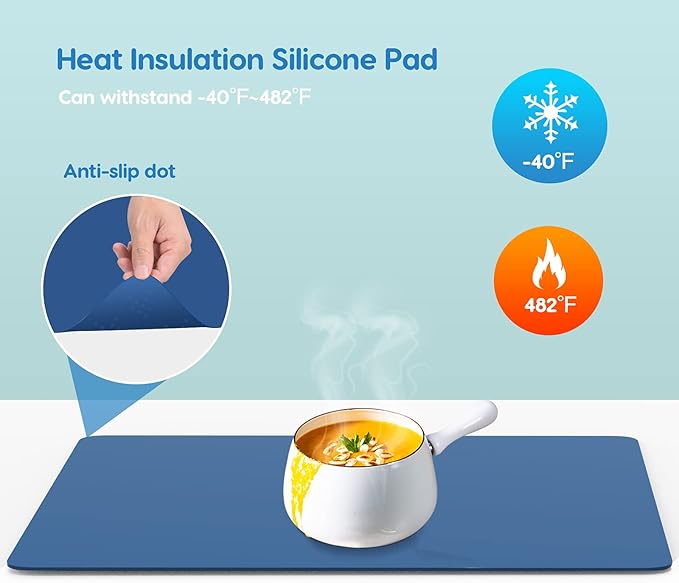 AECHY Extra Large Silicone Mat 35.3"x23.5"x0.08", Multipurpose Silicone Mat Thick Heat Resistant Mat Shipped Rolled Up Kitchen Counter Mat Waterproof Nonslip Mats for Kitchen Counter Blue