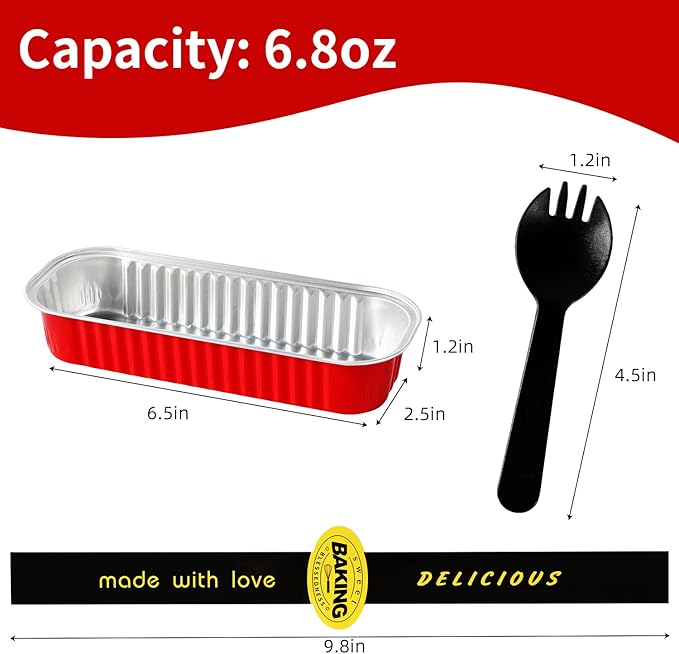 Mini Loaf Pans with Lids and Spoons Sealing Sticker,30 Pcs 6.8oz Cake Pans for Baking Disposable Aluminum Foil Red cake pan (30 Pack Red)