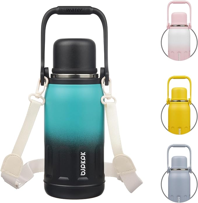 BJPKPK Insulated Thermos Water Bottle with Handle and Lid 27oz Stainless Steel Water Bottles for Cold and Hot Beverages,TealBlack