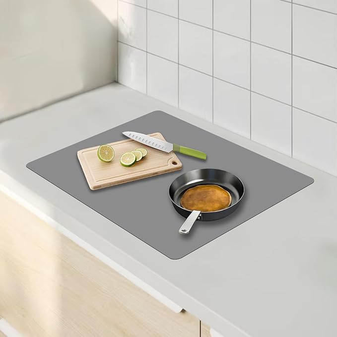 23.62"x15.74"(60cmx40cm) Countertop Protector Mat, Silicone Mats for Kitchen Counter, Cuttable Heat Resistant Mats for Counter, Waterproof Silicone Kitchen Island Protector Mat(2Pack, Light Gray)