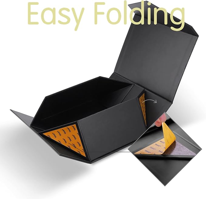 Black Gift Box with Lid for Present, Magnetic Closure Rectangle Collapsible Gift Box, Groomsman Proposal Box, Wedding, Birthday Gift Packaging (9x6.5x3.8 Inches)