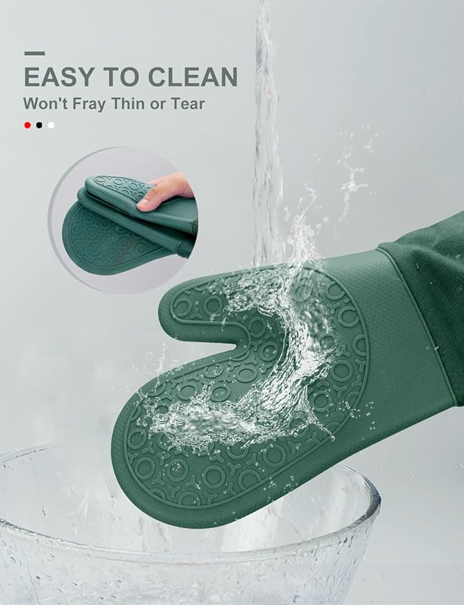 sungwoo Silicone Oven Mitts, Heat Resistant Oven Gloves with Quilted Liner Non-Slip Textured Grip Perfect for BBQ, Baking, Cooking and Grilling - 1 Pair 13.8 Inch Midnight Green