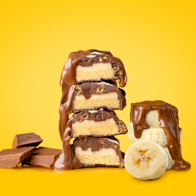 FITCRUNCH Snack Size Protein Bars, 6-Layer Baked Bar, 4g of Sugar, Gluten Free & Soft Cake Core (9 Bars, Chocolate Banana)