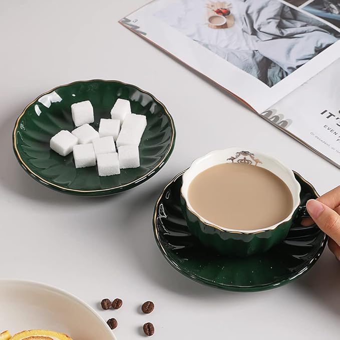 Porcelain Tea Sets British Royal Series, 8 OZ Cups& Saucer Service for 6, with Teapot Sugar Bowl Cream Pitcher Teaspoons and Tea Strainer, Suitable for High Tea, Wedding, Party (Jade)
