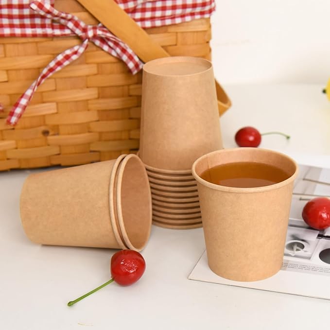 6 oz Kraft Paper Cups - 500 Pcs Disposable Paper Cups Hot Cold Beverage Drinking Cup for Coffee, Water, Tea, Juice, Espresso & Cortado