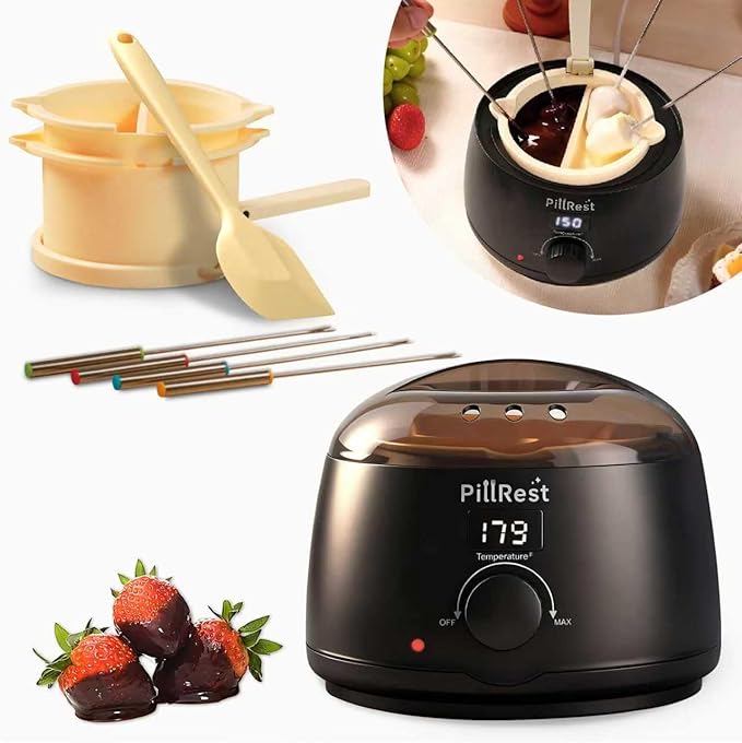 Chocolate Melting Pot, Electric Candy Melter with 2 Non-Stick Silicone Bowls, Digital Display for Real-Time Temperature Control, Fondue Warmer Set for Dipping Chocolate, Cheese, Candy & Cake Pop