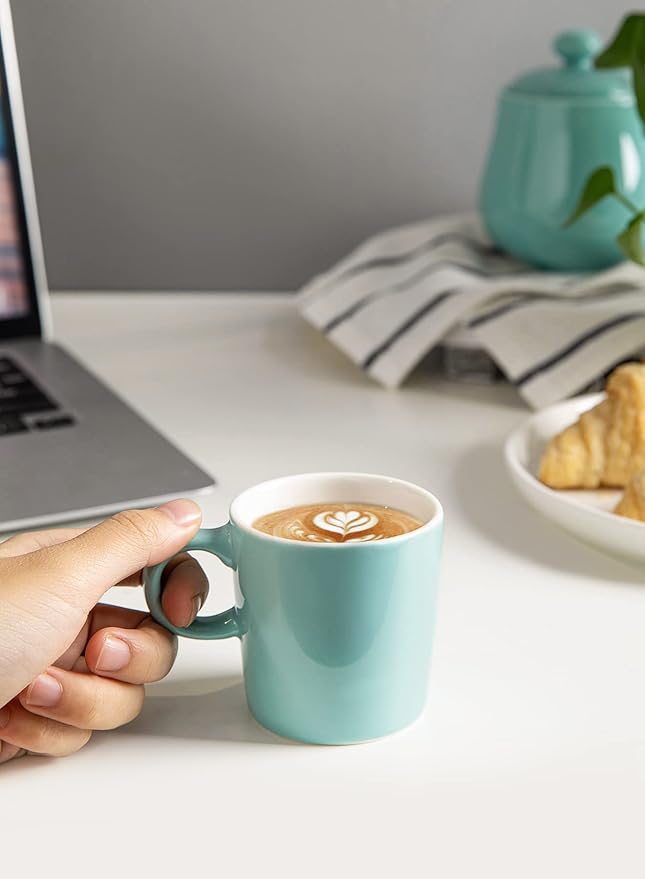 Sweese 3.5oz Porcelain Espresso Cups Set of 4, Mini Coffee Mugs Demitasse Cups - Turquoise