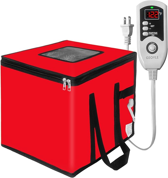 Bread Proofing Box Heated, Foldable Dough Proofer Temperature/Timer Control Sourdough Warmer for Making Bread, Pizza,Yogurt, Natto and Handmade Soap Red, 10.6 * 10.6 * 10.6inch