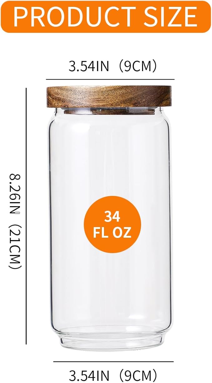 Glass Storage Jars with Acacia Wooden Lid Set of 3, 34 OZ High Borosilicate Glass Containers Kitchen Food Canisters s for Coffee Beans/Sugar/Tea/Nuts