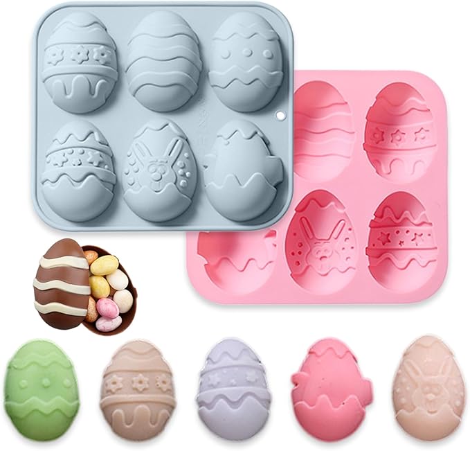 2 Packs Easter Egg Candy Silicone Molds, 6 Cavity Semi Egg Non Stick Silicone Molds for Making Hot Chocolate Bomb, Jelly, Truffles, Desserts, ice cube, Hard Candy