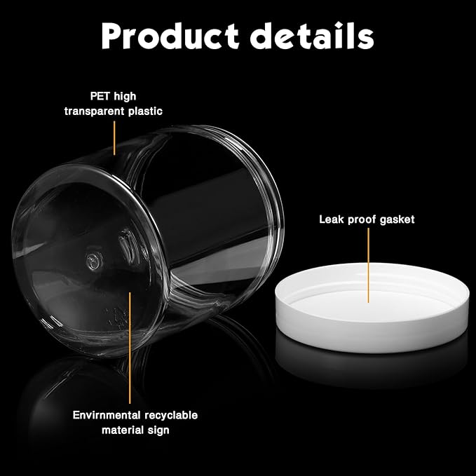 Patelai 4 Pieces Round Wide-mouth Leak Proof Plastic Container Jars with Lids for Travel Storage Makeup Beauty Products Face Creams Oils Salves Ointments DIY Making(16 Ounce,White)