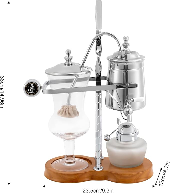 LOYALHEARTDY Vintage Siphon Coffee Maker, Belgian Luxury Syphon Coffee Machine with Royal Family Temperament, Silver Retro Royal Family Balance Siphon Coffee Maker Siphon Brewer Vintage Coffee Pot