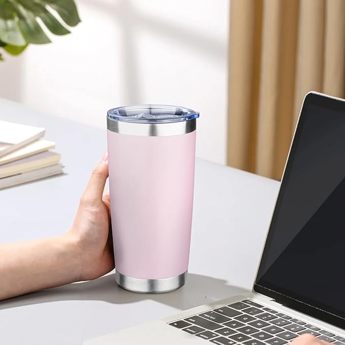 FristChoice 20oz Tumbler with Lid Double Wall Vacuum Insulated Travel Coffee Mug Stainless Steel Thermal Cup Powder Coated Sturdy Coffee Tumbler Bulk for Hot and Cold Beverage (Pink,1)