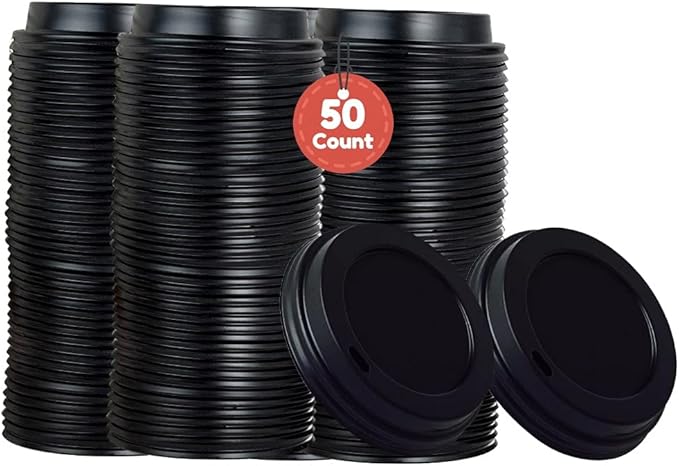 Smygoods Coffee Cup Lids, Dome Lid for 10/24 Ounce Cups, Paper cups, Black, 50 Count [No Cups Included]