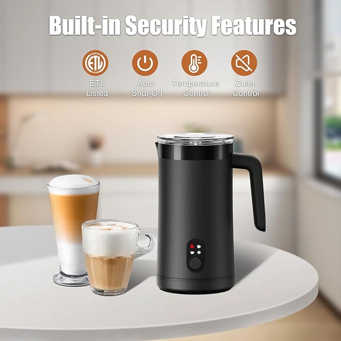 Milk Frother, 4-in-1 Milk Frother and Steamer, 13.5oz/400ml Automatic Hot and Cold Foam Maker and Milk Warmer, Electric Frother for Coffee, Latte, Cappuccino, Macchiato, Matcha(Black)