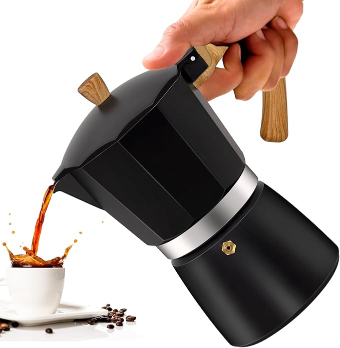 6 Cup Aluminum Moka Pot Classic Stovetop Espresso Coffee Maker 300ml 10oz Coffeemaker Percolator Mocha Pot Greca Coffee Maker Cafe Makers for Italian and Cuban Café Brewing Black