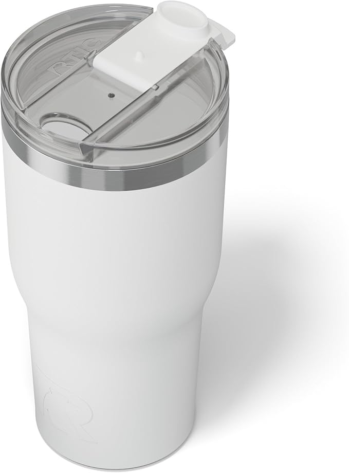 RTIC 30oz Essential Tumbler with Lid, Insulated, Stainless Steel, Metal, Double Wall Vacuum-Insulation, Ceramic Lined, Travel Cup for Iced Coffee, Tea, Hot and Cold Drink, White