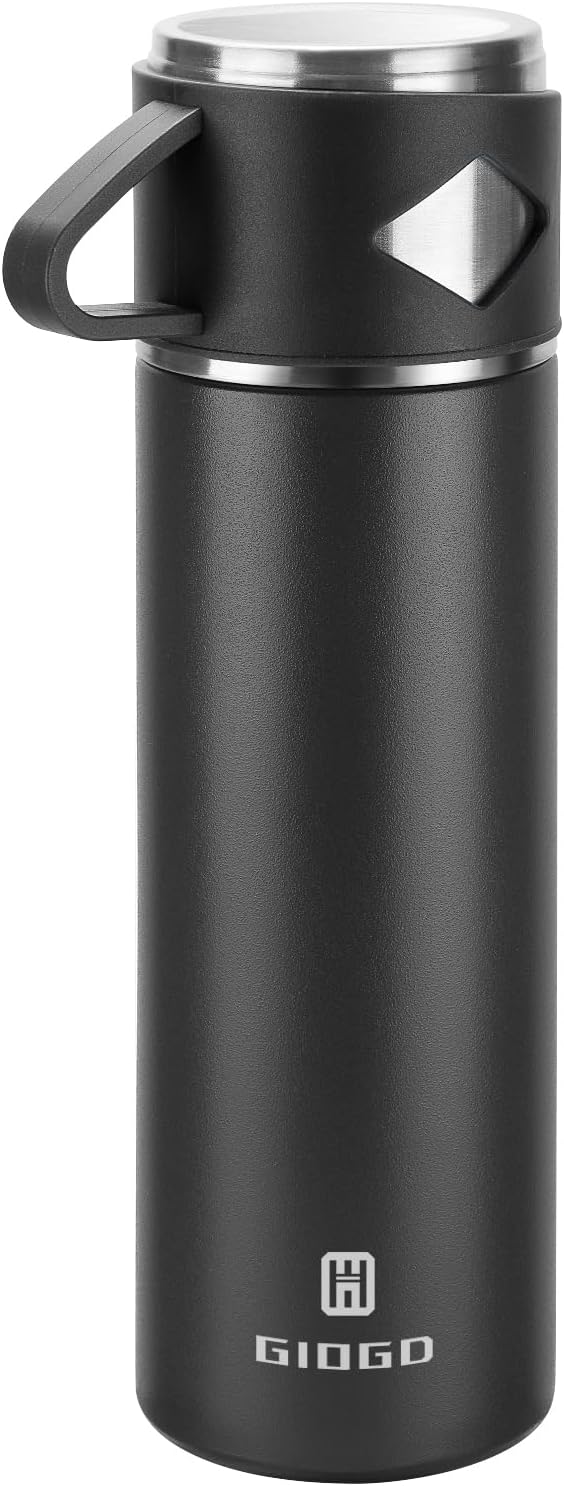 Stainless Steel Thermo 23.7oz Vacuum Insulated Bottle with Cup for Coffee Hot drink and Cold drink water flask.(Black,Single)