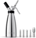 Whipped Cream Dispenser Stainless Steel Keep Warm and Cold,500mL/1 Pint Double Wall Thermos Whipped Cream Maker,5 Various Stainless Decorating Nozzles,1 Cleaning Brush,N2O Chargers NOT Included