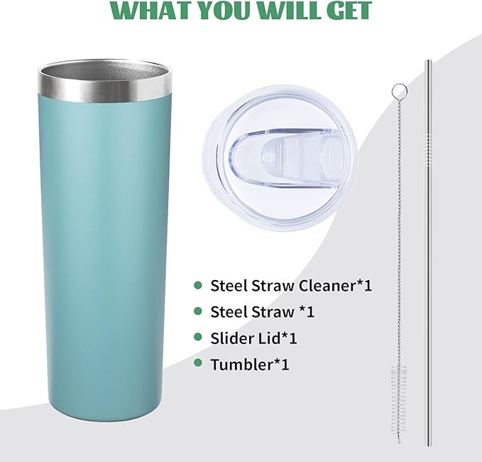 20 oz Skinny Tumblers with Lid and Straw,Stainless Steel Vacuum Insulated Tumbler Cup Double Wall Travel Coffee Mug, Thermal Water Tumbler for Hot and Cold Drinks(Glacier blue,4)