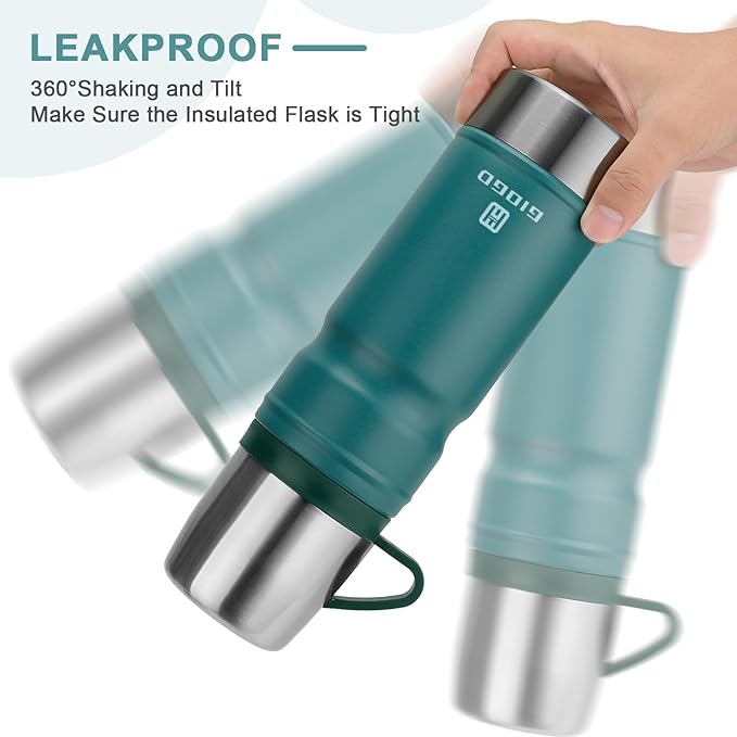 Vacuum Insulated Water Bottle Thermo Water Flask with Cup 680ml/23oz Stainless Steel Thermal Water Bottles Thermo for Hot and Cold Drinks Coffee Water(Blue,Set)