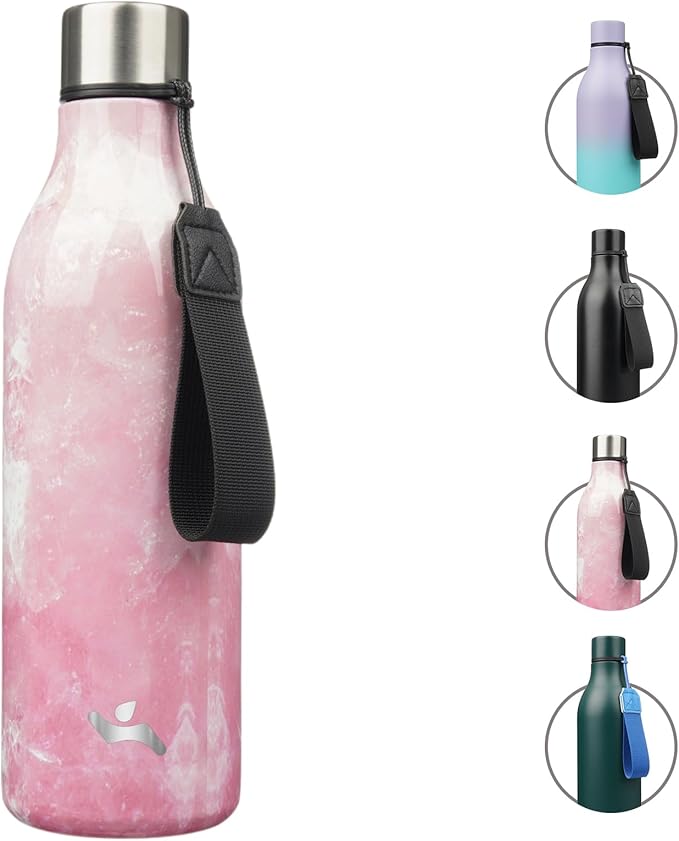 Insulated Water Bottle with Strap,25 oz Double Wall Stainless Steel Vacuum Bottles Metal Water Flask,Blossom