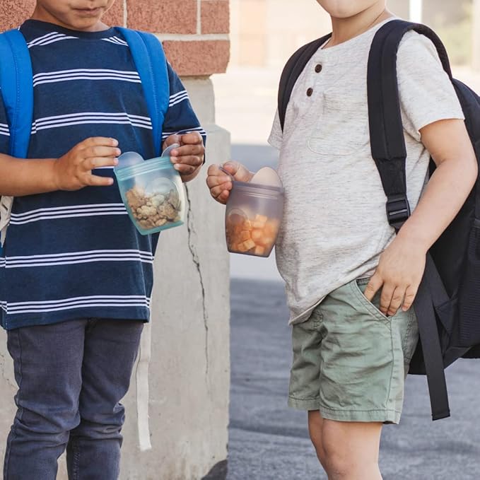 Zip Top Reusable 100% Silicone Baby + Kid Snack Containers- The only containers that stand up, stay open and zip shut! No Lids! Made in the USA - Gray Dog