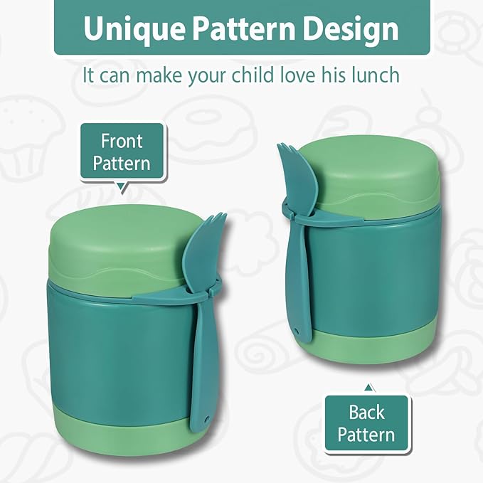 10oz Soup Thermo for Hot Food Kids,Lunch Thermo Kids Food Jar with Spoon Hot Insulated Food Containers,Leak Proof Stainless Steel Wide Mouth Lunch Food Thermo Jar for School(Green)