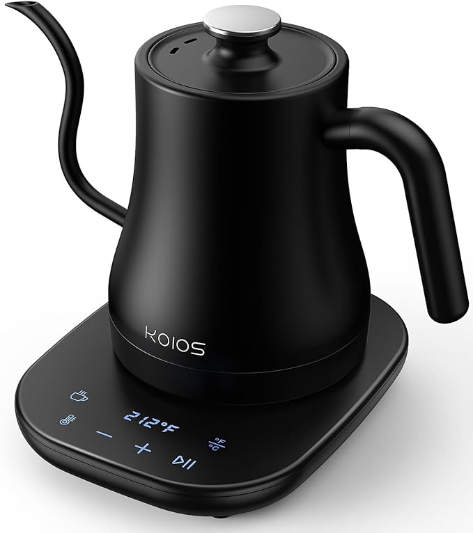 Gooseneck Electric Kettle with Temperature Control, 27oz/0.8L Fast Heat Electric Kettle for Pour Over Coffee/Tea, Auto Shut Off & Boil-Dry Protection, 4hrs Keep Warm, Stainless Steel Inner,Matte Black