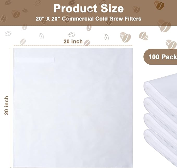 100 Pack Commercial Cold Brew Coffee Filters for 5 Gallon Buckets, 20" X 20" Commercial Cold Brew Bags for Commercial Model Cold Brew Coffee Makers, Brew Up To 5 LBS Coffee