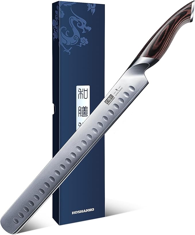 Carving Knife 12 Inch, Japanese High Carbon Steel Slicing Knife with Ergonomic Pakkawood Handle, Razor Sharp Brisket Knives for Meat Cutting, BBQ, Turkey