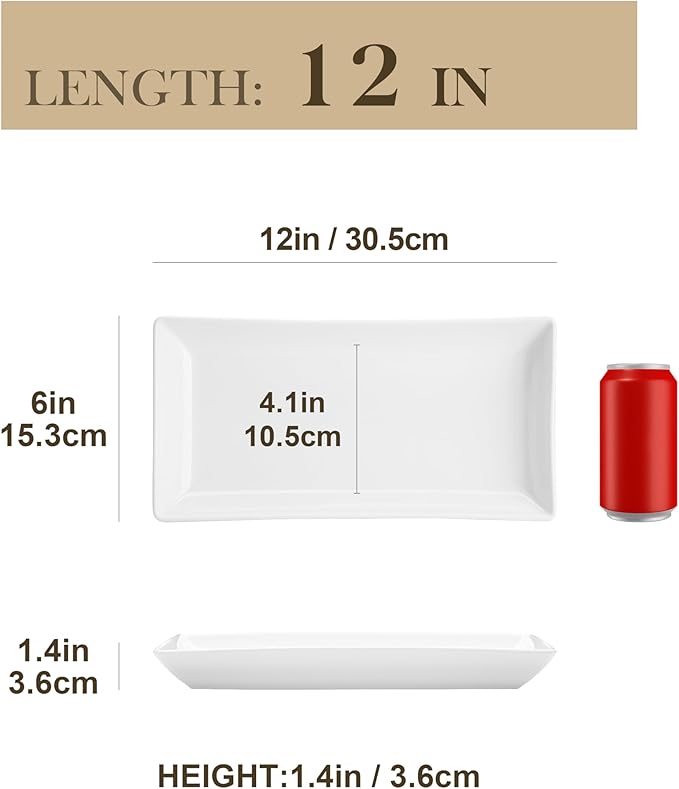 MALACASA Serving Platters Set of 4, Ceramic Serving Platters and Trays for Serving Food, Rectangular Serving Trays for Party, Large Serving Plates, Party Serving Trays and Platters - 12 Inch, White