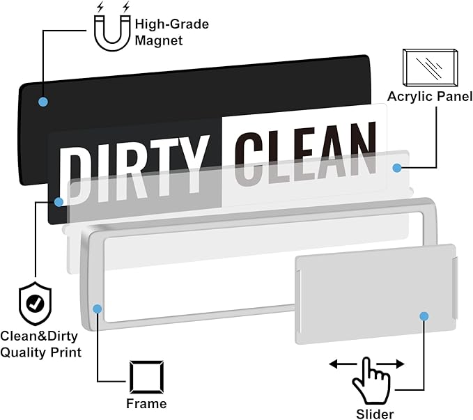 KitchenTour Dishwasher Magnet Clean Dirty Sign, Upgrade Super Strong Clean Dirty Magnet for Dishwasher, Large Text Easy to Read Non-Scratch Magnetic Indicator Kitchen Decor, Silver