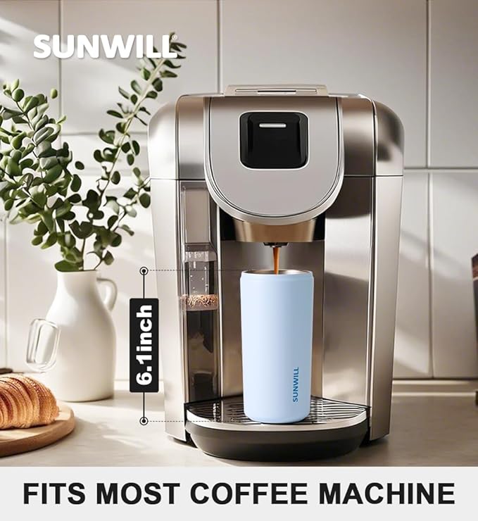 SUNWILL Insulated Coffee Mug with Lid, Leak Proof Tumbler Stainless Steel, 12 oz Travel Cup for Office, Home, Powder Coated Iceberg