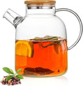 60.8oz Glass Teapot, Stovetop & Microwave Safe Glass Borosilicate Tea Pot,Clear Teapot with Strainer, Glass Tea Kettle with Wooden Lid, Loose Leaf、Fruit Tea and Fragrant Tea