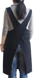 Cotton Linen Japanese Apron Halter Cross Back Bandage X Shape Aprons Two Pockets