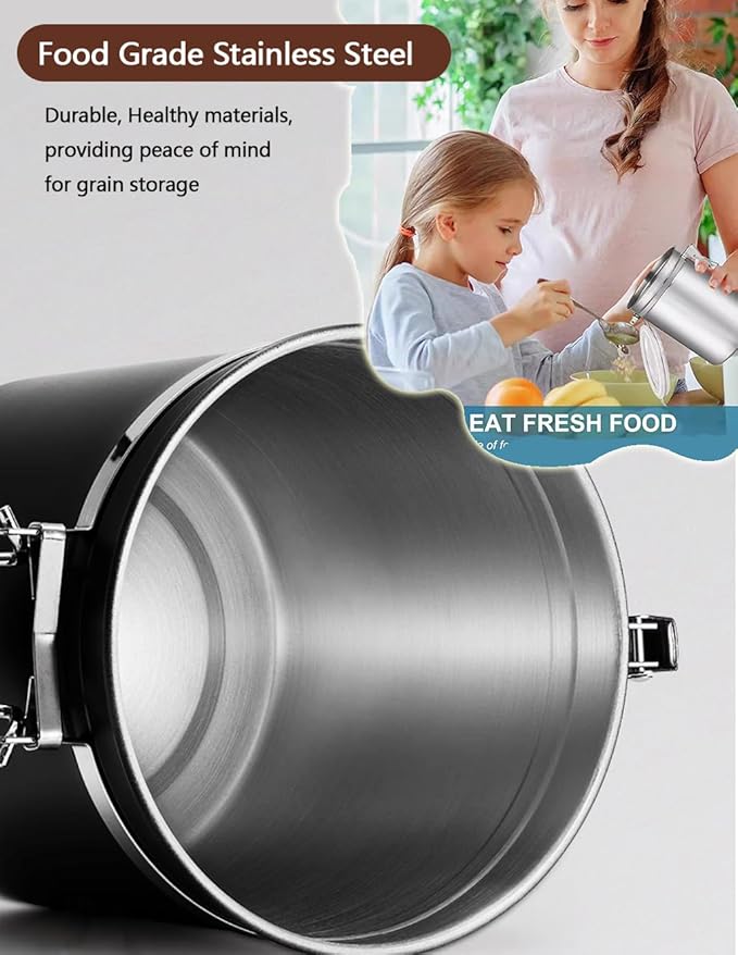 Stainless Steel Food Container with Clear Lids Airtight Storage Container Stackable Small Canisters Kitchen Pantry Storage for Cereal, Snacks, Candy, Herbs, Spices, Sugar, Tea (1.2L Black)