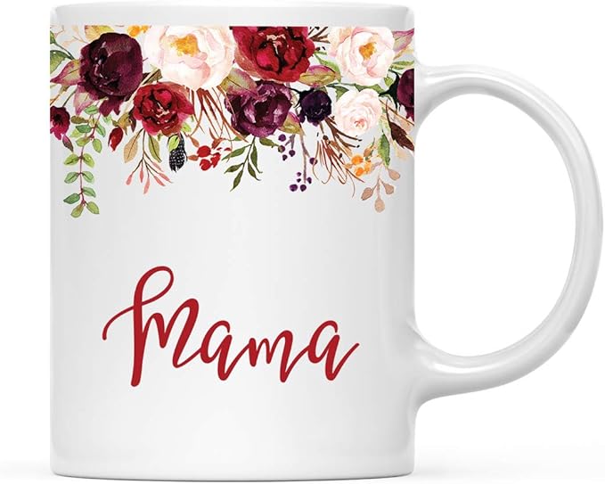 Andaz Press 11oz. Mother's Day Ceramic Coffee Tea Mug Gift, Fall Autumn Marsala Burgundy Flowers Roses Florals, Mama, 1-Pack