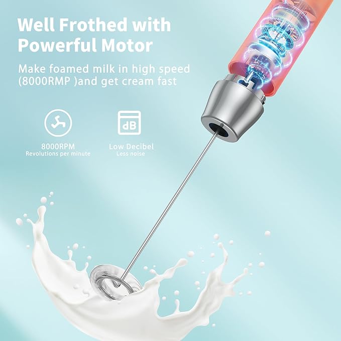 Maestri House Rechargeable Milk Frother with Stand, LunaFro Handheld Electric Foam Maker Waterproof Detachable Stainless Steel Whisk Drink Mixer Foamer for Lattes, Cappuccino