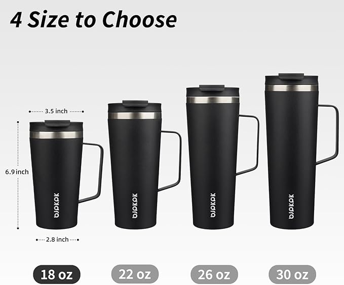 BJPKPK Insulated Tumbler with Handle, 18oz Insulated Tumblers with Lid and Straw, Stainless Steel Metal Water Bottles, Coffee Travel Mugs, Cups, Black