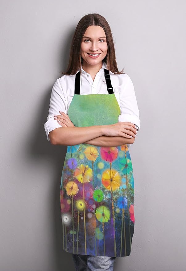 Colorful Spring Petal Flowers Bib Apron with Adjustable Neck for Men Women,Suitable for Home Kitchen Cooking Waitress Chef Grill Bistro Baking BBQ Cobbler Apron