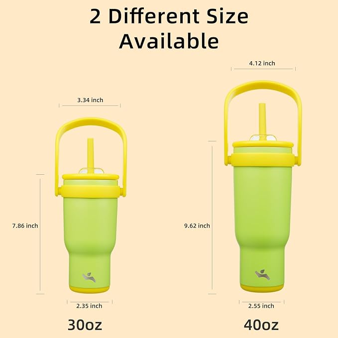 30 oz Tumbler with Side Handle, Insulated Water Bottle with Straw and 2 in 1 Lid, Stainless Steel Cup Travel Coffee Mug for Sports Office Gym,Lime
